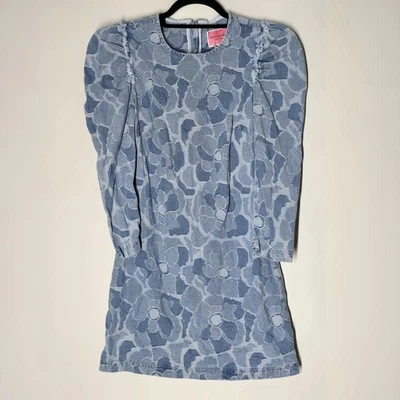 Mini vestido Kate Spade floral jacquard tamanho 2 manga folhada bainha jeans - Imagem 1 de 4