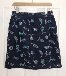 SEASALT FERRY CROSSING NEEDLECORD A LINE SKIRT UK 12 NAVY BLUE FLORAL - Picture 1 of 9