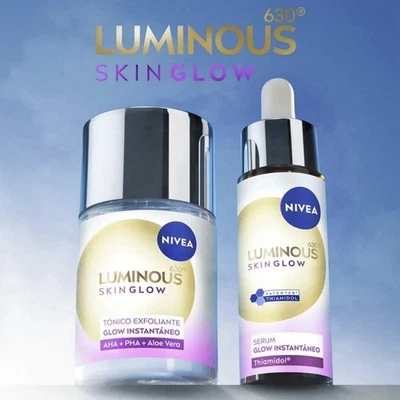 NIVEA LUMINOUS SKIN GLOW Tónico Exfoliante 100ml y Suero Instantáneo 30ml Set 630° Foto 1 de 4