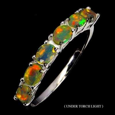 925 Anello Argento Sterling Ovale Fuoco Opale 4x3mm Naturale Gemma Gioielli - Immagine 1 di 4