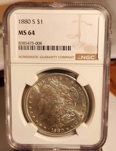 MORGAN SILVER DOLLAR 1880 S NGC MS 64+++ OFF GRADE GLASSY MONSTER - Picture 1 of 4