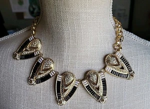 Gorgeous Necklace Art Deco Rhinestone Crystals  Retro  Statement Black White  - Picture 1 of 9