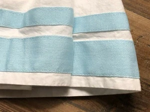 POTTERY BARN KIDS Harper Grosgrain Ribbon Crib Skirt White Light Blue EUC!  - Picture 1 of 5