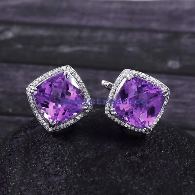 Pedras preciosas masculinas de ametista natural e zircônia com abotoaduras de prata esterlina 925 #5501 - Imagem 1 de 4