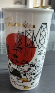 Starbucks San Francisco 2015 Ceramic Tumbler/Travel Cup 12 Oz With Gold Lid - Picture 1 of 6