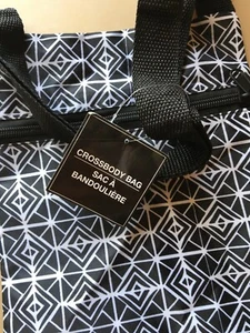 Crossbody Bag Tote Zippered Adjustable Strap Black/White Vinyl New! - Picture 1 of 3