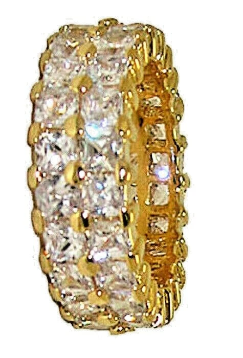 Anillo banda eternidad ancho placa oro amarillo 2 filas circonita infinita 18kt talla 6 NUEVO Foto 1 de 4