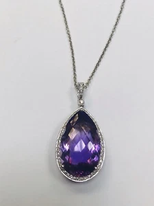 BEAUTIFUL 18ct WHITE GOLD AMETHYST PENDANT NECKLACE - Picture 1 of 4