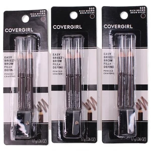 3-Covergirl Easy Breezy Brow Fill + Define Pencils+Sharpener #505 Rich Brown - Picture 1 of 3