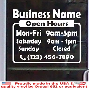 Custom Store Shop Name BUSINESS OPEN HOURS Vinyl Window Decal Sign Door BS026A - Picture 1 of 8