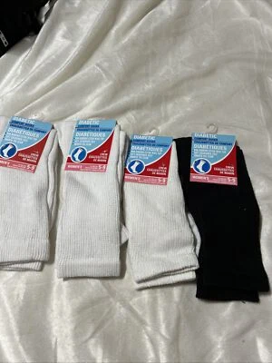 New Lot Of 4 Diabetie Comfort Socks Crew Women Sz5-9 Wht/blk  - Image 1 of 4