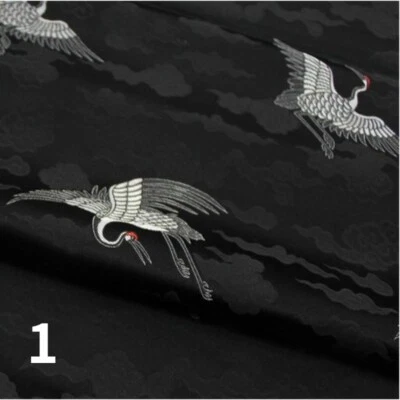 Kunstseide Satin Stoff Handwerk Brokat Damast Stickereien Retro Crane 75 100cm - Bild 1 von 4