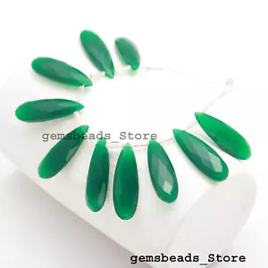 Green Onyx Top Quality Hydro Quartz Briolette Faceted 30X10MM Beads 10 Pcs - Picture 1 of 8