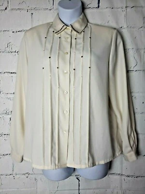 Blusa vintage Koret marfil talla 14 manga larga adornada cuello plisado Foto 1 de 4