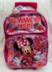 MINNIE MOUSE METALLIC PINK WITH BOWTIES 16" ROLLING BACKPACK-BRAND NEW! - Picture 1 of 1