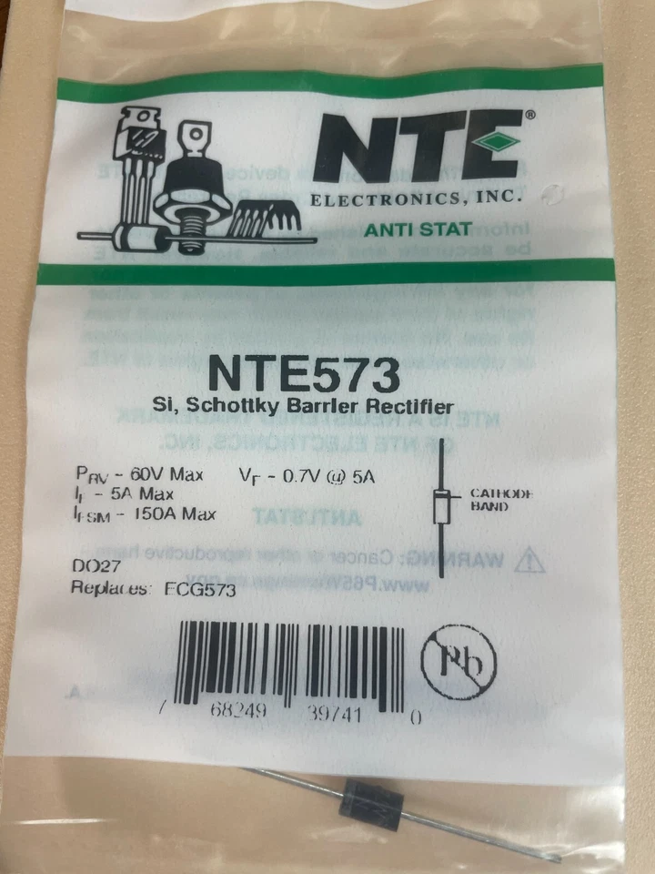 NTE573, 60V @ 5A Silicon Schottky Barrier Rectifier Diode ~ DO-27 (ECG573) - Image 1 of 1