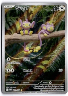 Pokemon TCG Aipom 211/182 SV04 Paradox Rift Illustration Rare Full Art Holo NM - Image 1 of 2