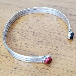 Antique Native American A. Paquin Onyx Coral SILVER Bangle Bracelet - Picture 1 of 9