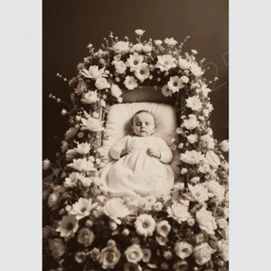 Baby Fotodruck Kind gruselig Post Mortem Beerdigung Blumen viktorianisch 18 - Bild 1 von 1