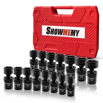 15 PCS 1/2" Drive Impact Universal Joint Socket Set, 6 Points, Shallow Swivel... - Image 1 of 4