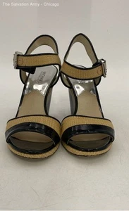 Michael Kors Womens Black Brown Open Toe Wedge Heel Slingback Sandals Size 9 - Picture 1 of 8