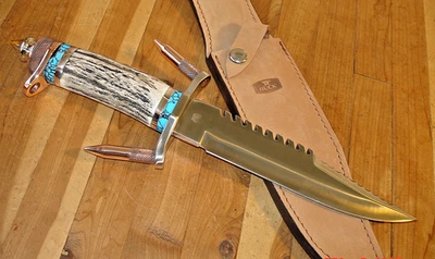 CUCHILLO BUCK PERSONALIZADO JOE HOUSER 184 BUCKMASTER MANGO DE ASTA DE ALCE 425 M HOJA SS EE. UU. Foto 1 de 4