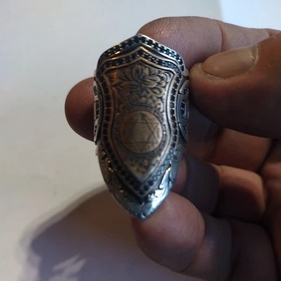 Seal of Solomon Archer Thumb Ring, Open Back Archery Zihgir Ring, Sterling Ring - Image 1 of 4