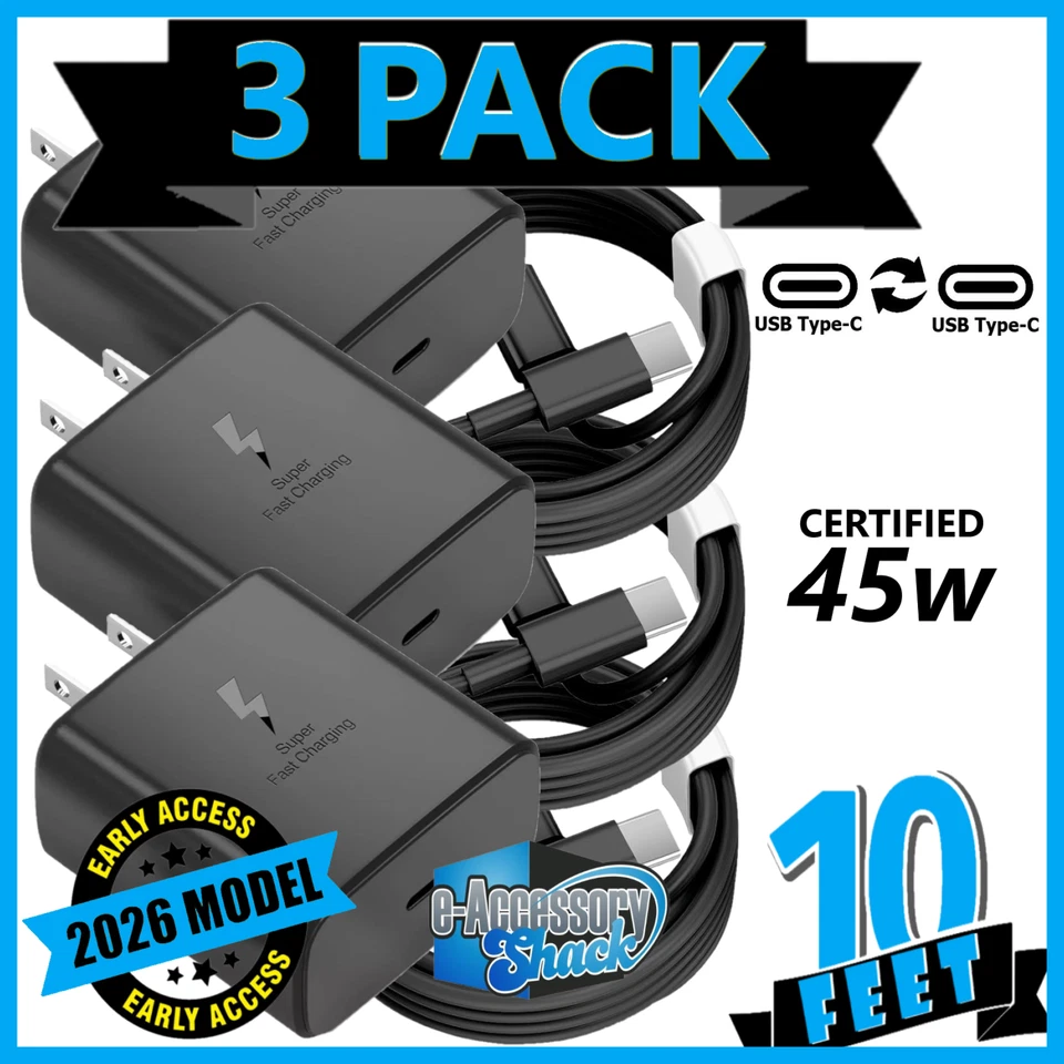 3 PACK 45w USB-C Fast Wall Charger+10ft Cable For Samsung Galaxy A14 A15 A16 A17 - Image 1 of 1