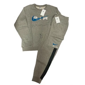 Nike Air Mens Full Tracksuit Sportswear Fleece Grey Crew Neck Top Bottoms - Picture 1 of 5