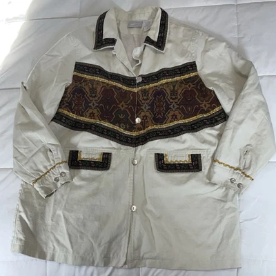 复古 Blair 米色提花图案刺绣面板西式女式 XL — 第 1/4 张图片