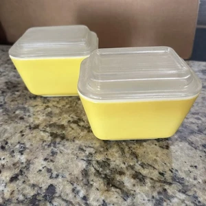 Vintage 1950er Pyrex gelb Kühlschrank Geschirr 4,25" 501 B - Set (2) - Bild 1 von 6