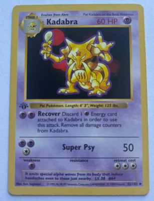 Kadabra 032/102 Base Set 1st Edition Base Set Pokemon First LP - Image 1 of 3