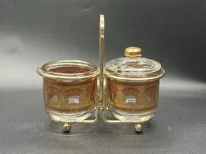 Culver Glass Onion Olive Martini Garnish Condiments Jars Caddy Gold - Picture 1 of 10