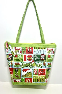 The Grinch 12 Days Of Grinchmas Quilted 10x12” Purse Interior Pocket ZipClosure - Image 1 of 4