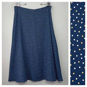 Talbots Size 14 Navy Polka Dot Midi Swing Skirt Classic Preppy Church Modest - Picture 1 of 11