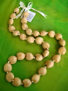 Hawaii Wedding / Graduation Kukui Nut Lei Luau Hula Necklace ~ BEIGE ( QTY 2 ) - Picture 1 of 6