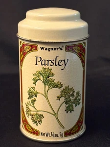 John Wagner & Sons Parsley Metal Spice Tin Wagner’s 3.5” Tall 2” Diameter Vtg - Picture 1 of 9