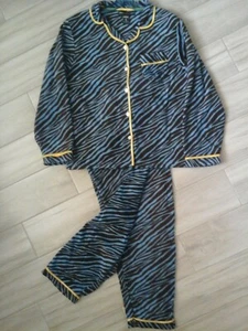 Adrienne Vittadini Women Black/Blue Long Sleeve Poly Fleece Pajama Size L - Picture 1 of 4