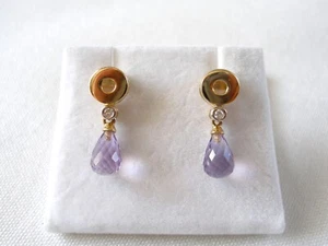 Krementz - 1.33 Ct. Amethyst 'Briolette' & Diamond 14k Gold Dangle Earrings - Picture 1 of 9