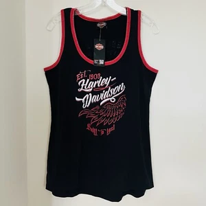 Harley-Davidson Damen Foiled Tribal Wing Sleeveless Tank Top Schwarz Rot Große L - Bild 1 von 9