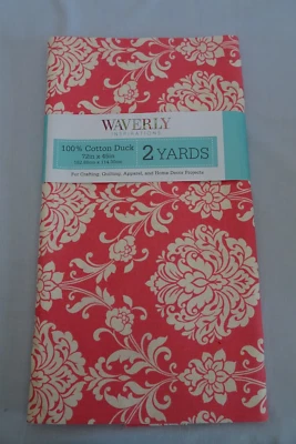 Waverly Coral Damask Cotton Duck Quilt Fabric 2 yds x 45" Wide NOS - Image 1 of 4