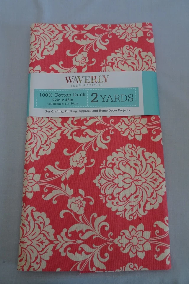 Waverly Coral Damask Cotton Duck Quilt Fabric 2 yds x 45" Wide NOS - Image 1 of 4