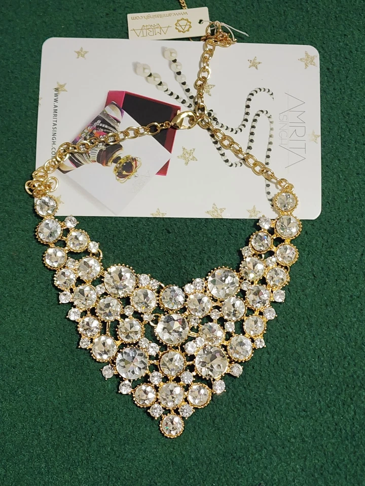 Новый без коробки Amrita Singh золотистый прозрачный камень нагрудник ожерелье - Изображение 1 из 1
