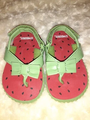Gymboree 2011 Burst Of Spring Red Green Strawberry Flip Flop Sandals Baby Girl 3 - Image 1 of 4