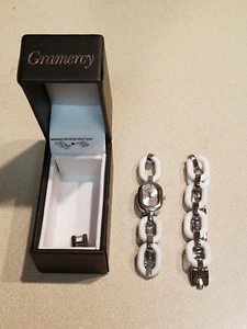 Gramercy Women's Silvertone White Oval Link Band Watch & Matching Bracelet NWOT - Picture 1 of 8