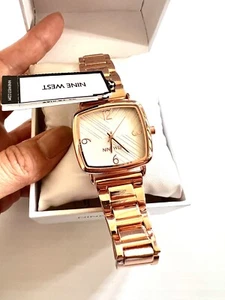 New Nine West Women's Rose Gold-Tone Bracelet Watch With Case - Picture 1 of 5