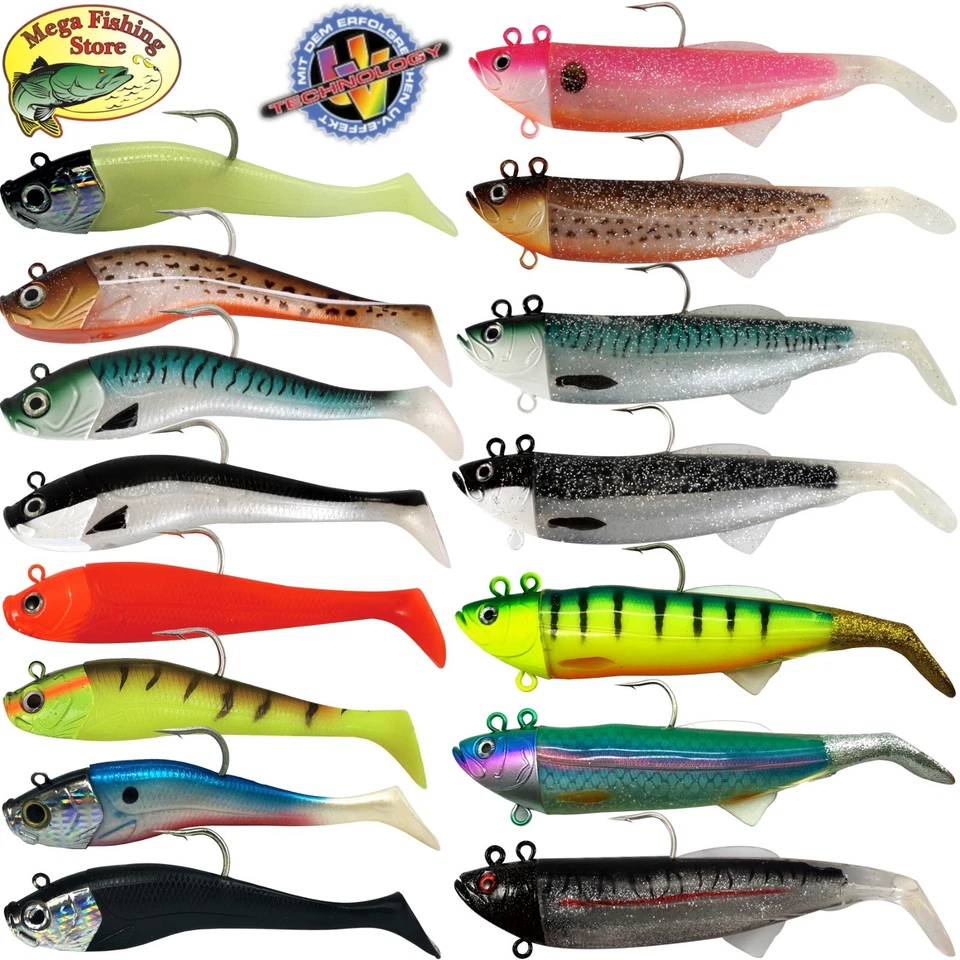 MF Norwegen UV Shad Meeresköder 300g / 440g - Gummifisch + Jigkopf Dorsch Köder - Bild 1 von 3