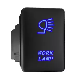 WORK LAMP RIGHT Blue Backlit Switch Short Push Button 1.28"x 0.87" (Fit: Toyota) - Picture 1 of 6