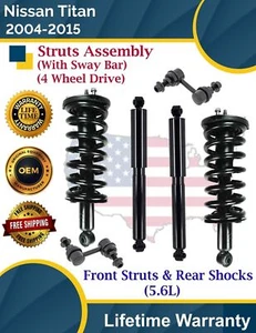 Front Struts & Rear Shocks W/Sway Bar for 2004-2015 Nissan Titan 2WD Lifetime W. - Picture 1 of 16
