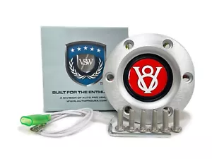 Botón de bocina del volante, 6 pernos cepillado con emblema Red Hot Rod V8 - Imagen 1 de 6